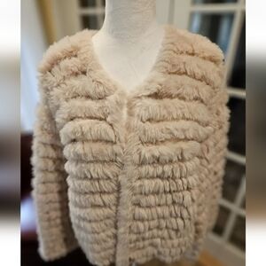 BCBG Maxazria Blush Faux Fur Jacket  / Sweater SIZE Large NWT